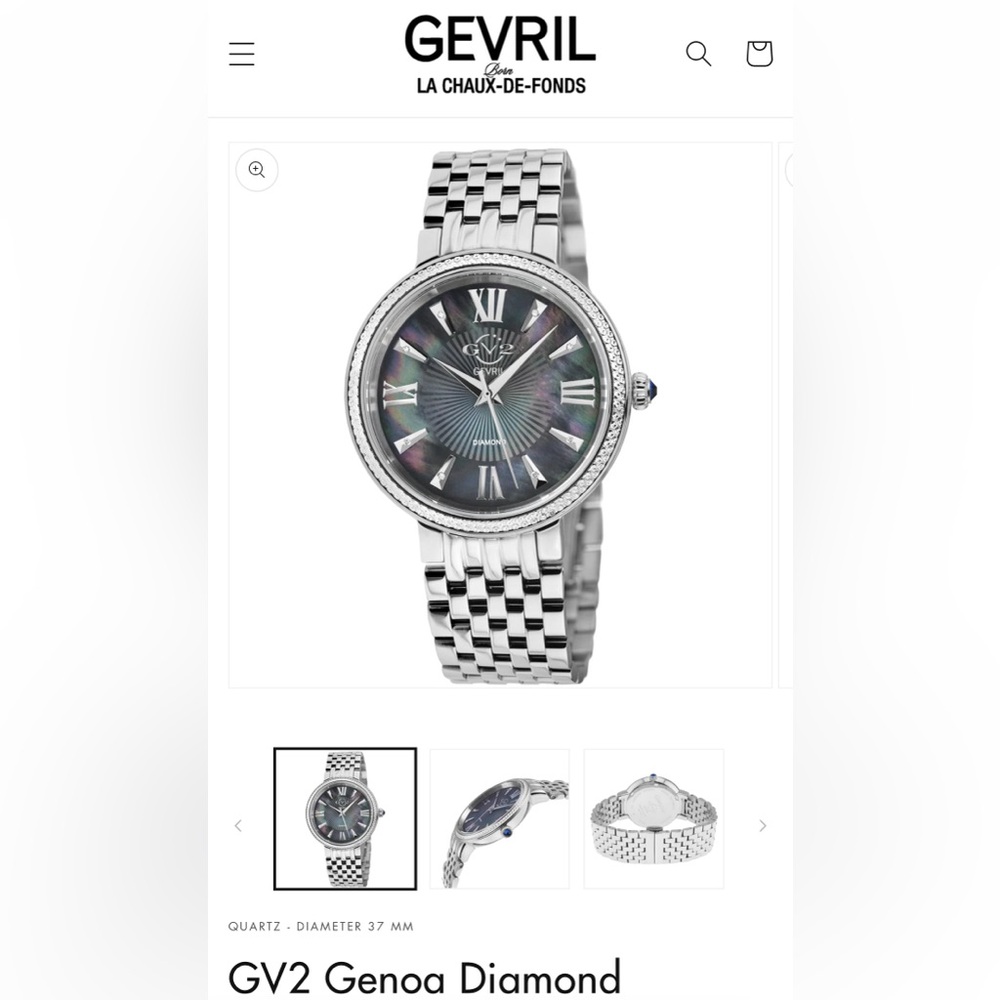 GV2 by Gevril Women’s 12531 Genoa Swiss Quart MOP Black Diamond Steel Watch